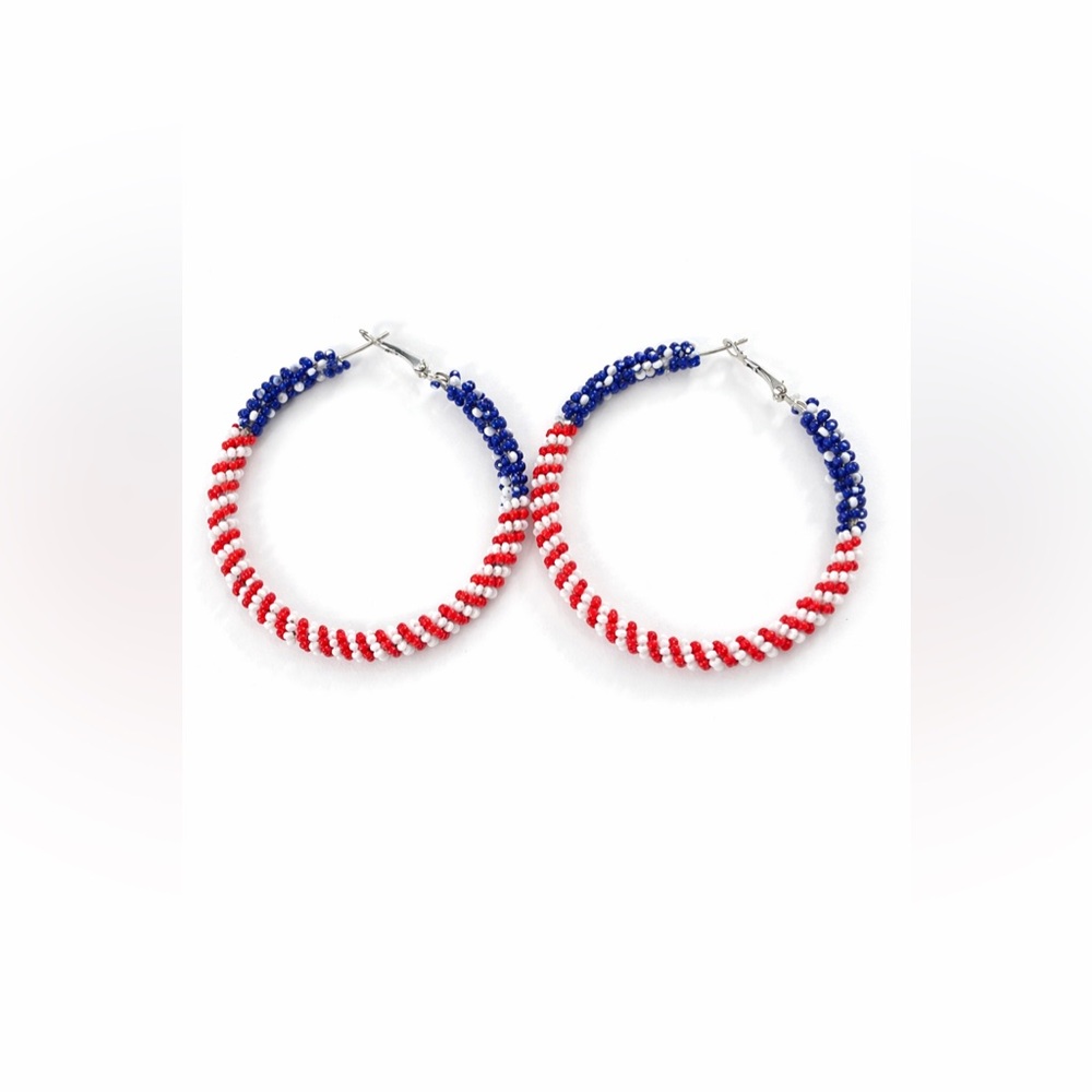 🇺🇸 Patriotic Red, White, and Blue Hoop Earrings 🇺🇸